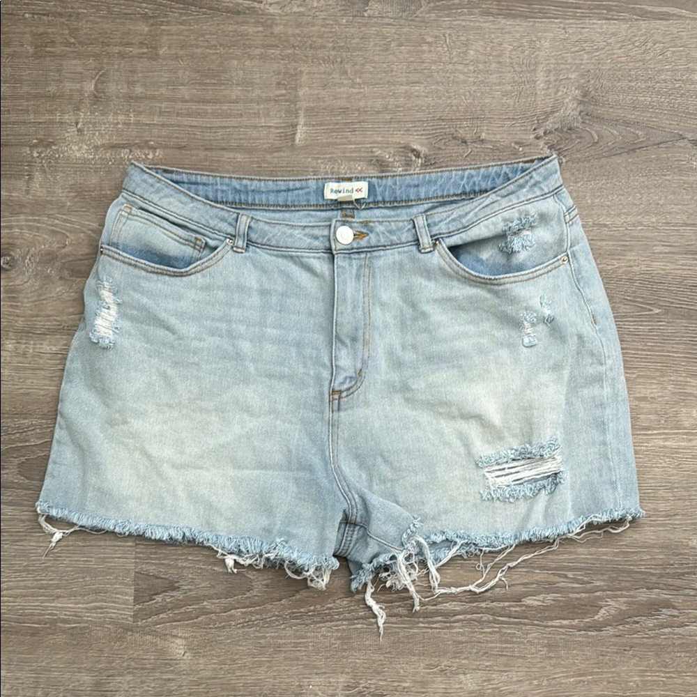 Women's Light Blue Distressed Shorts